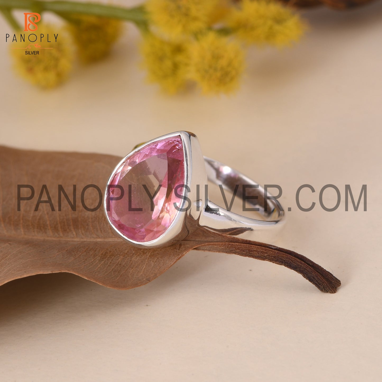 Natural  Bio Ametrine Doublet Quartz Shining Pink Silver Rings