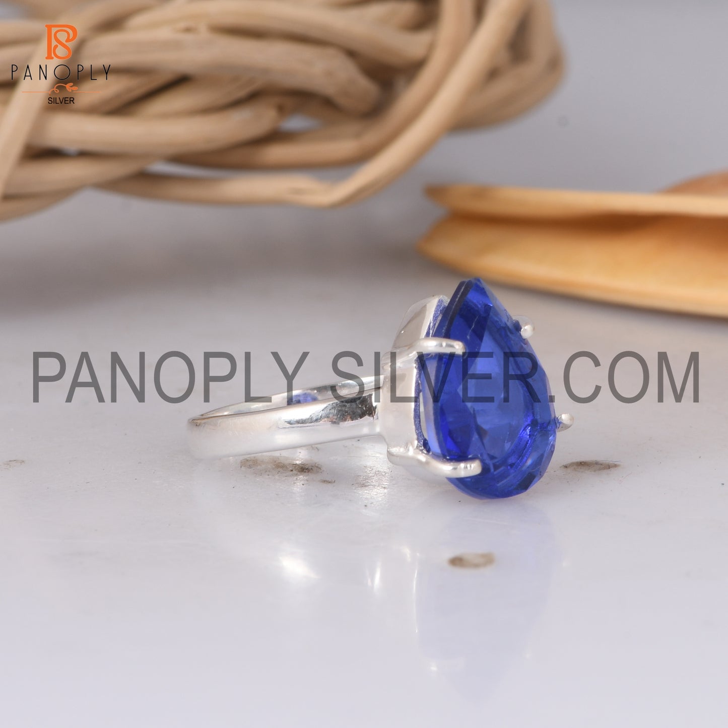 Tanzanite Quartz Shining Blue Stone Prong Set Silver Rings