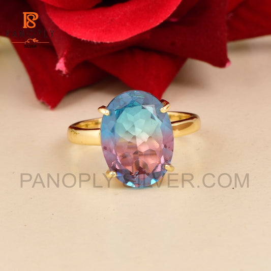 18k Gold & 925 Silver Alexandrite Ring – Color Changing Purple to Blue