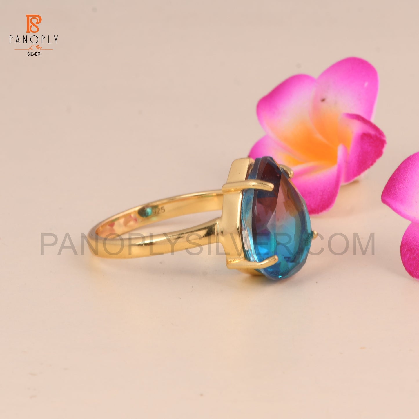 925 Silver Bio Alexandrite Doublet Quartz Gold Plated Ring