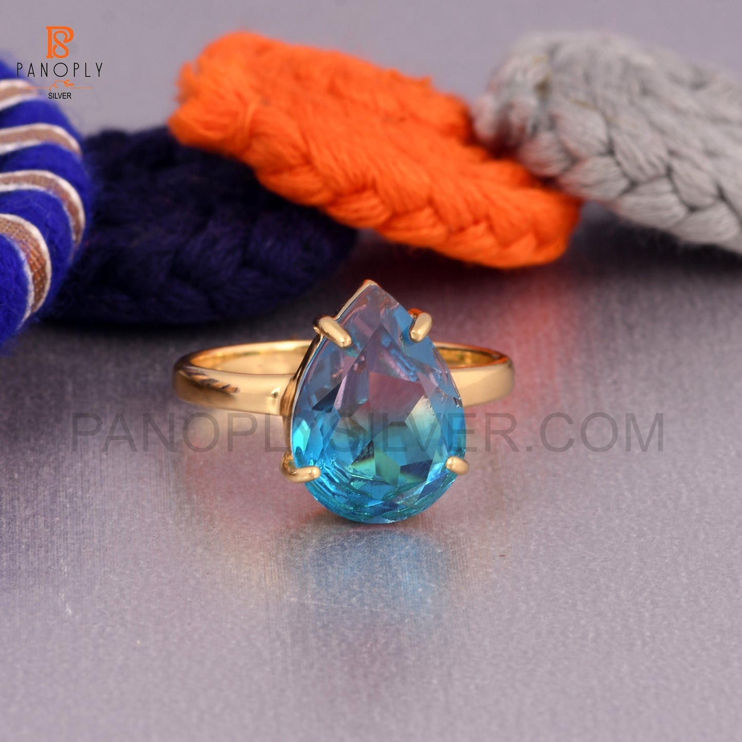 925 Silver Bio Alexandrite Doublet Quartz Gold Plated Ring