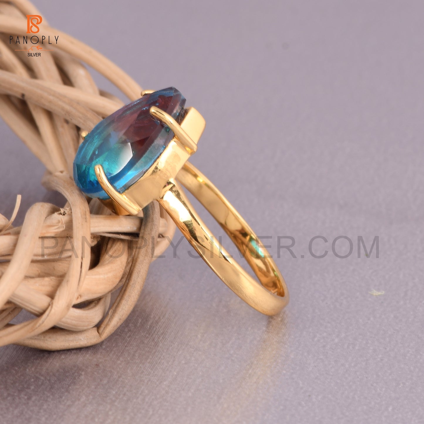 925 Silver Bio Alexandrite Doublet Quartz Gold Plated Ring