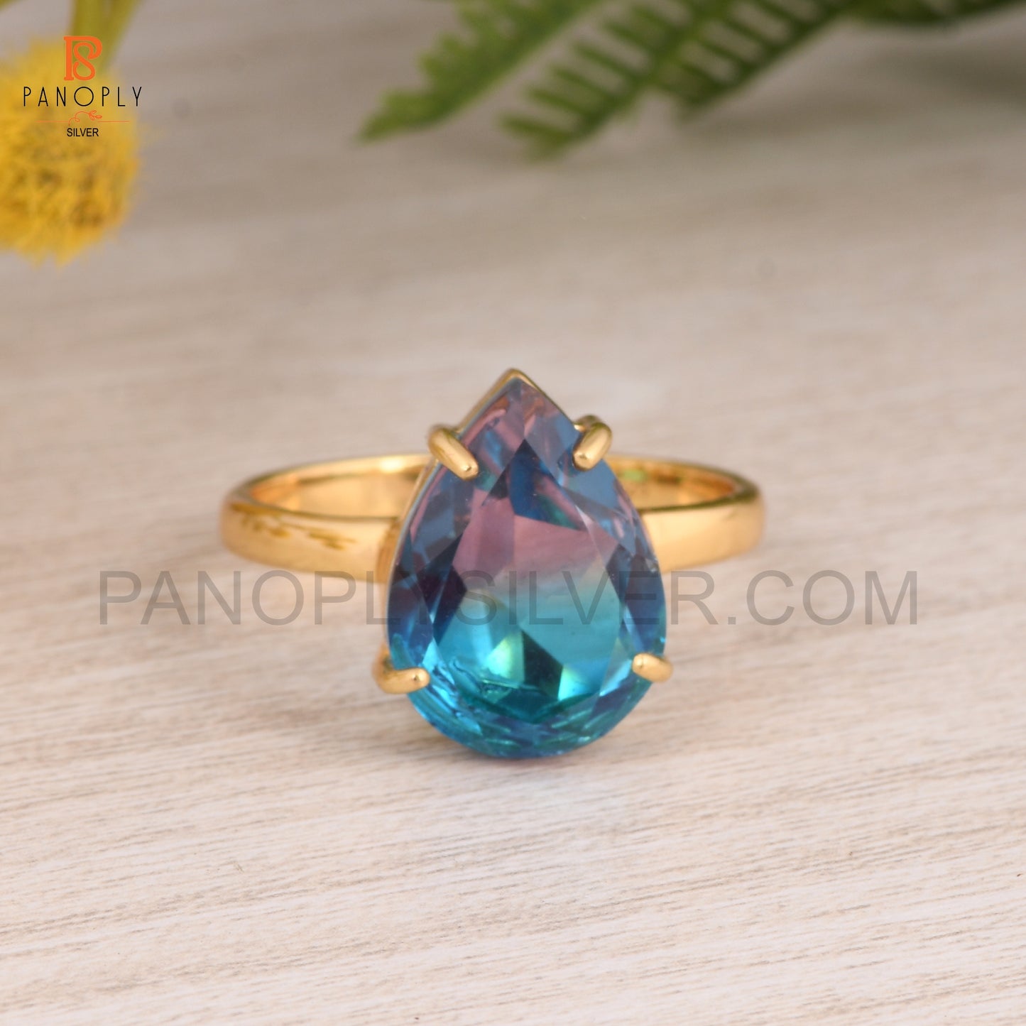 925 Silver Bio Alexandrite Doublet Quartz Gold Plated Ring