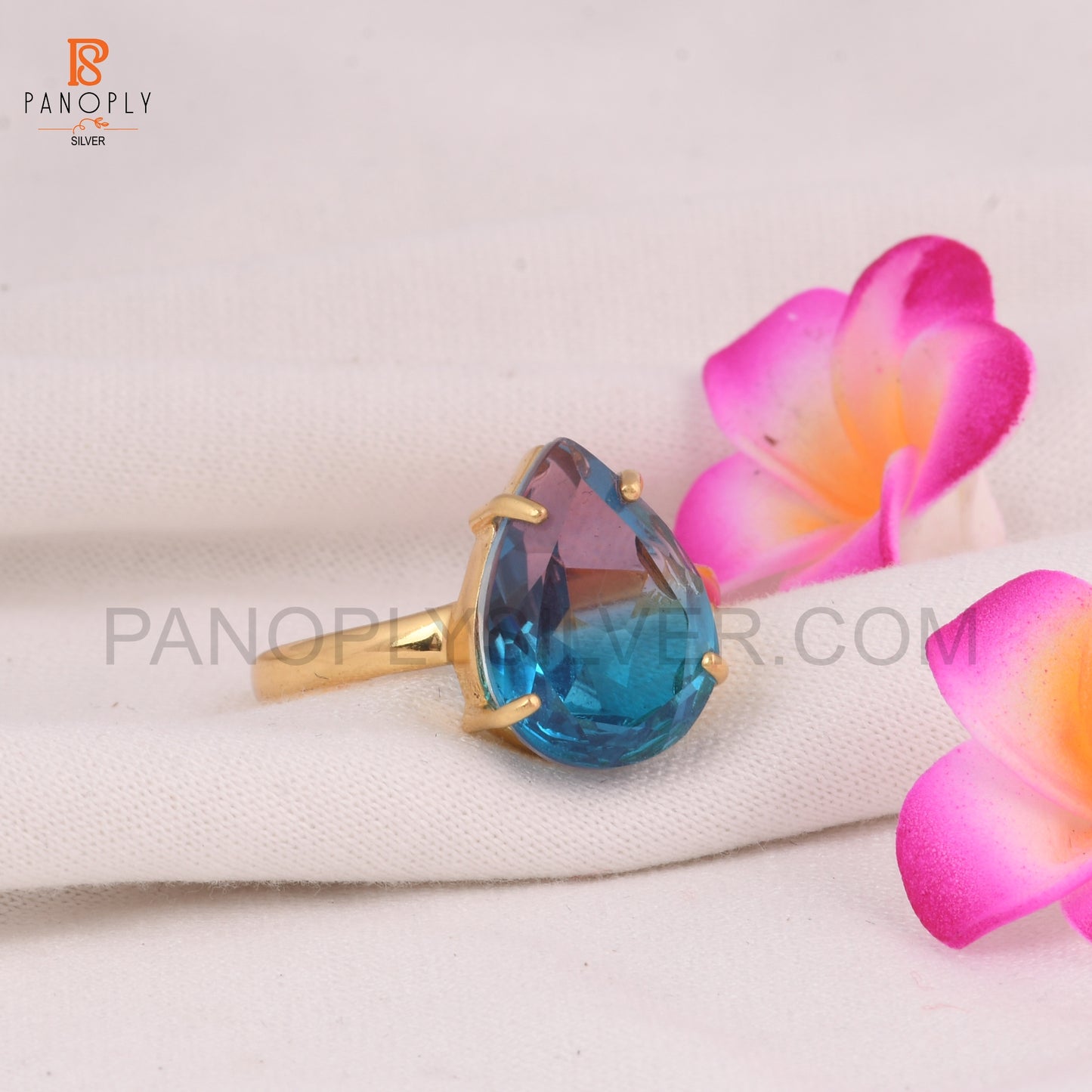 925 Silver Bio Alexandrite Doublet Quartz Gold Plated Ring
