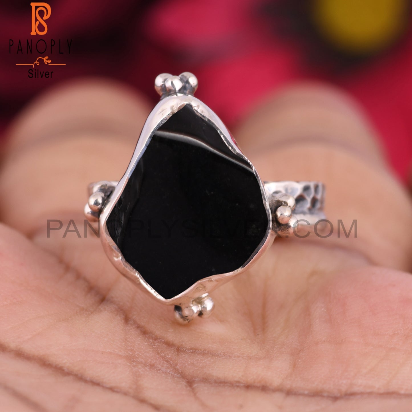 Black Obsidian Row 925 Sterling Silver Rings