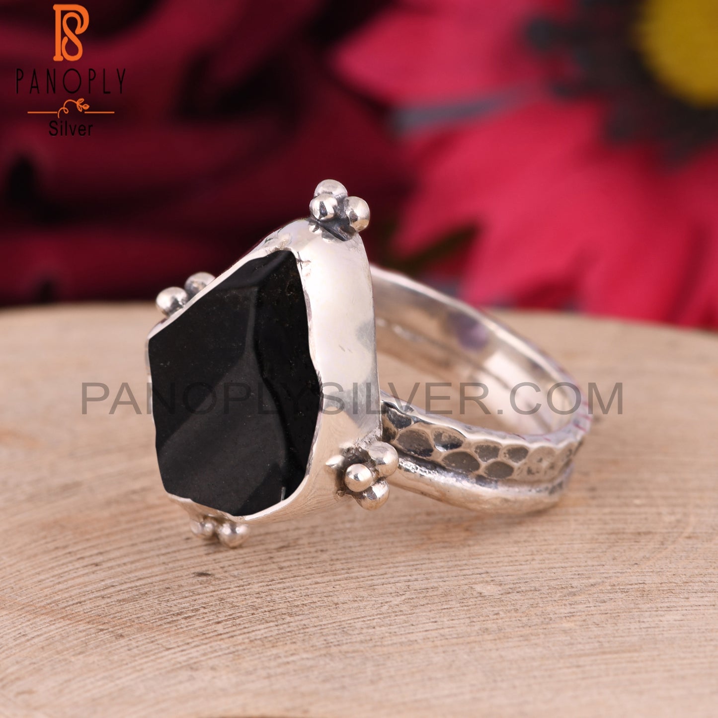 Black Obsidian Row 925 Sterling Silver Rings