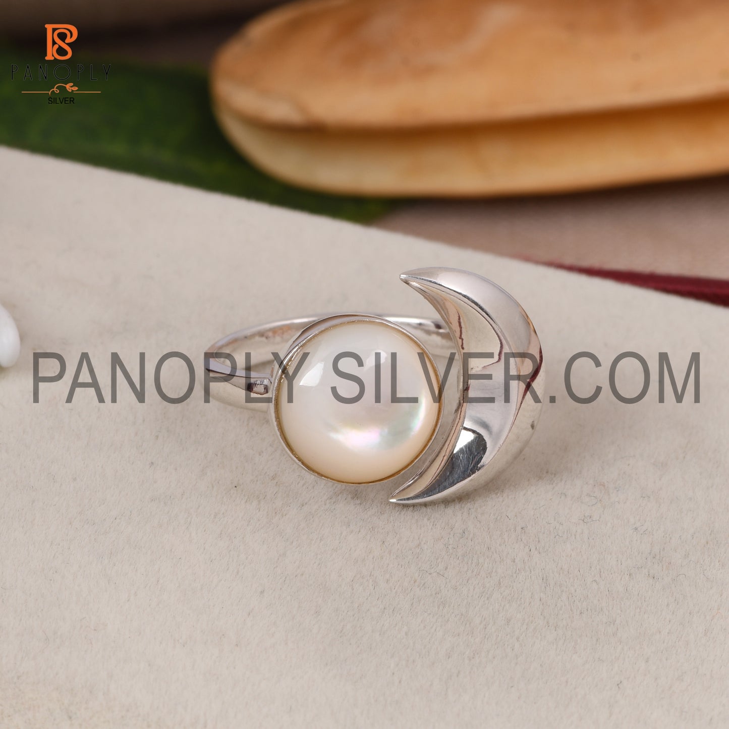 925 Silver Mother Of Pearl Gem Moon & Round Rings