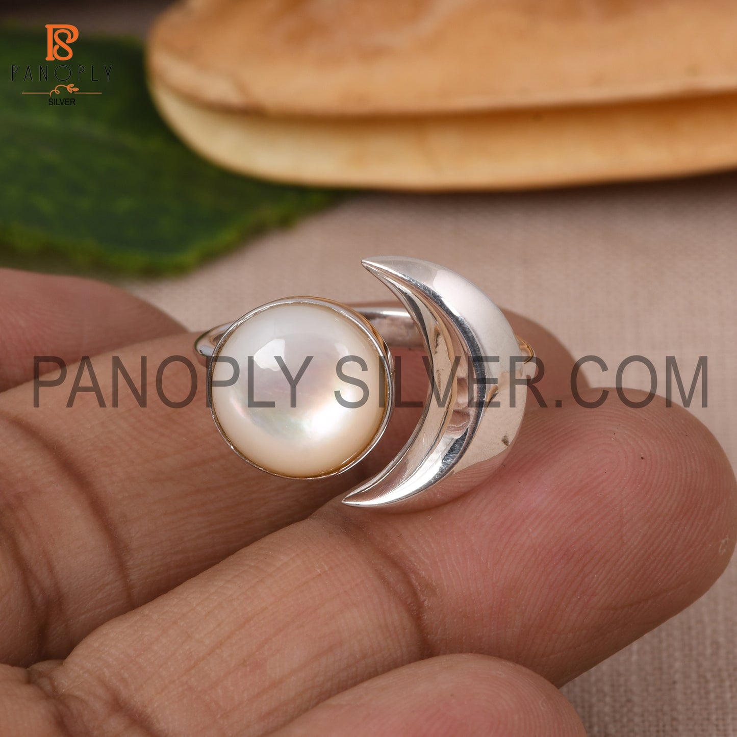 925 Silver Mother Of Pearl Gem Moon & Round Rings