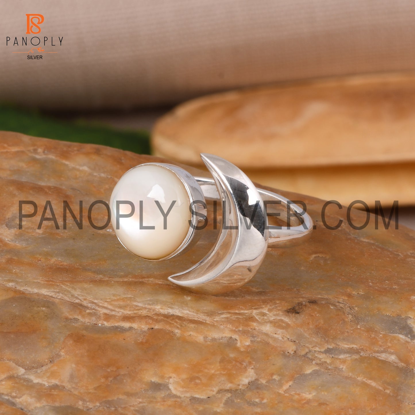 925 Silver Mother Of Pearl Gem Moon & Round Rings