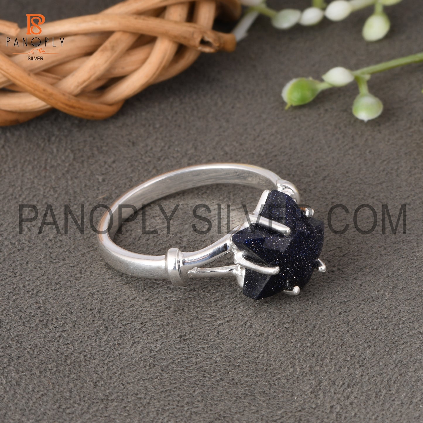 Sunstone Blue Cultured Split Band Promise Star Rings