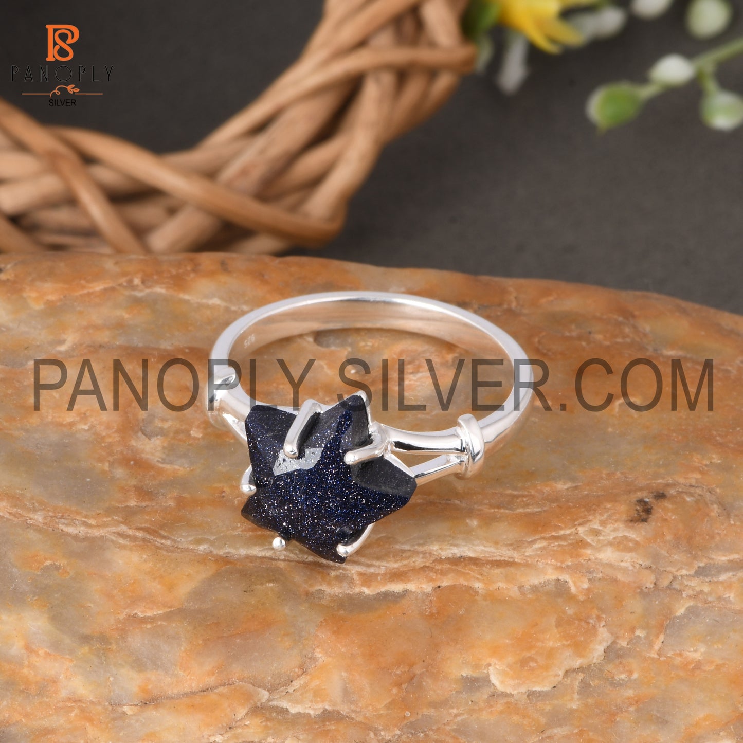 Sunstone Blue Cultured Split Band Promise Star Rings