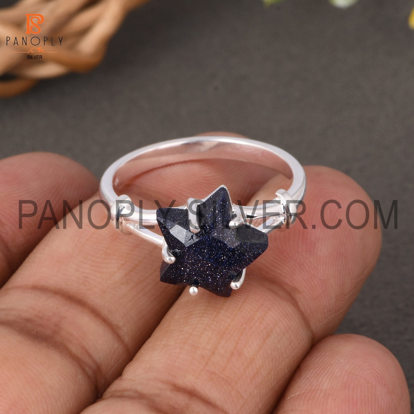Sunstone Blue Cultured Split Band Promise Star Rings