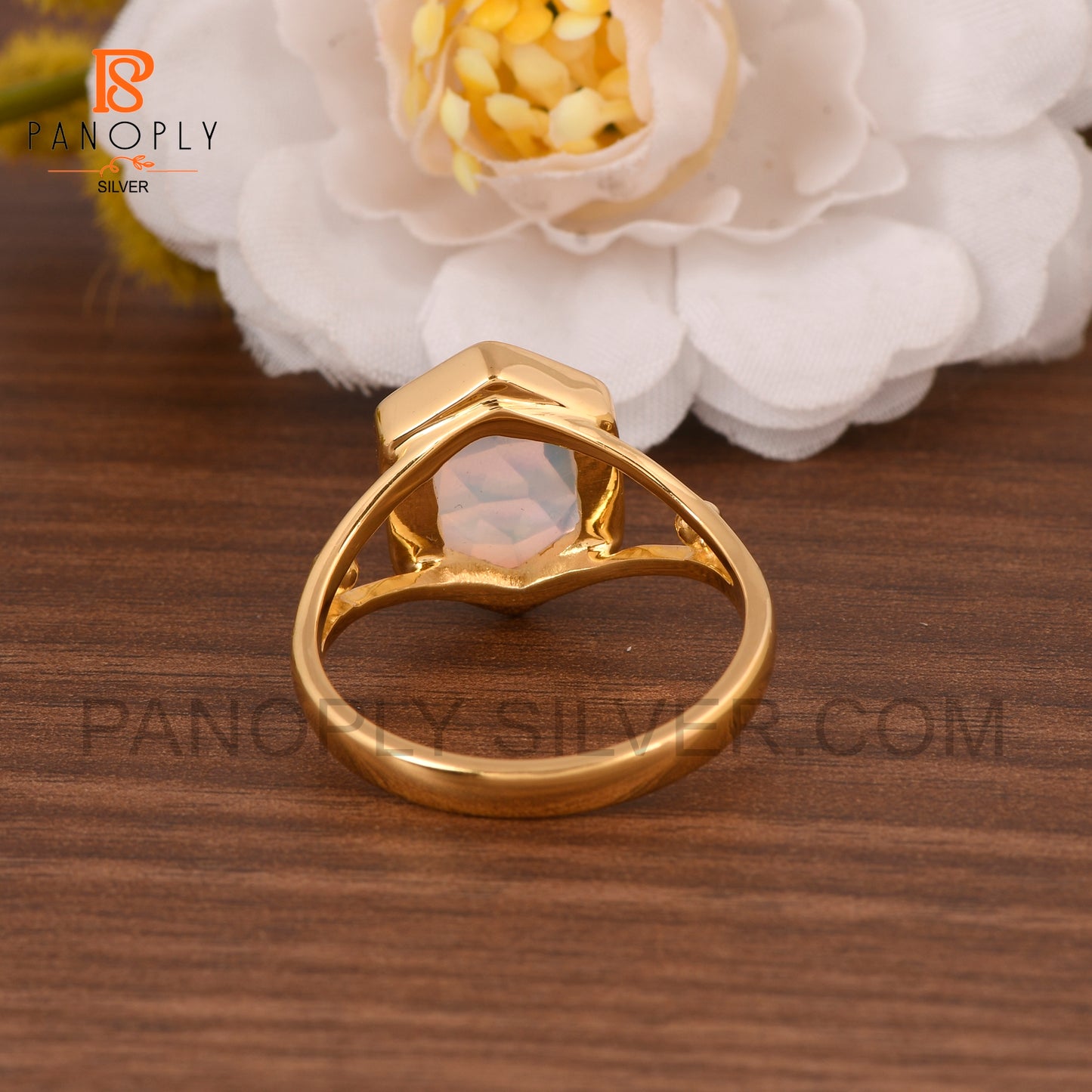 Split Band Aurora Opal White 18k Gold Plated Wedding Band Ring