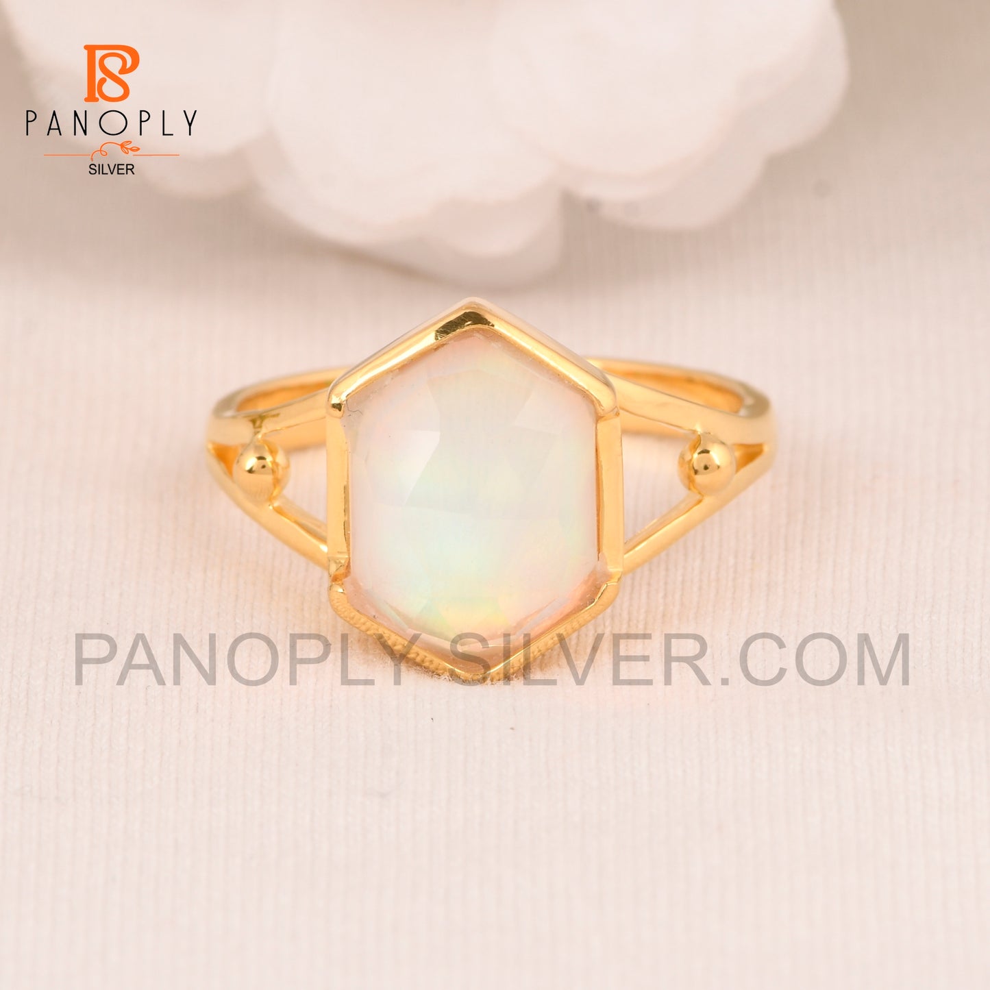 Split Band Aurora Opal White 18k Gold Plated Wedding Band Ring