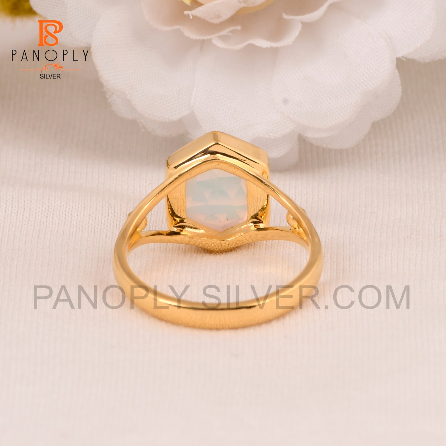 Split Band Aurora Opal White 18k Gold Plated Wedding Band Ring