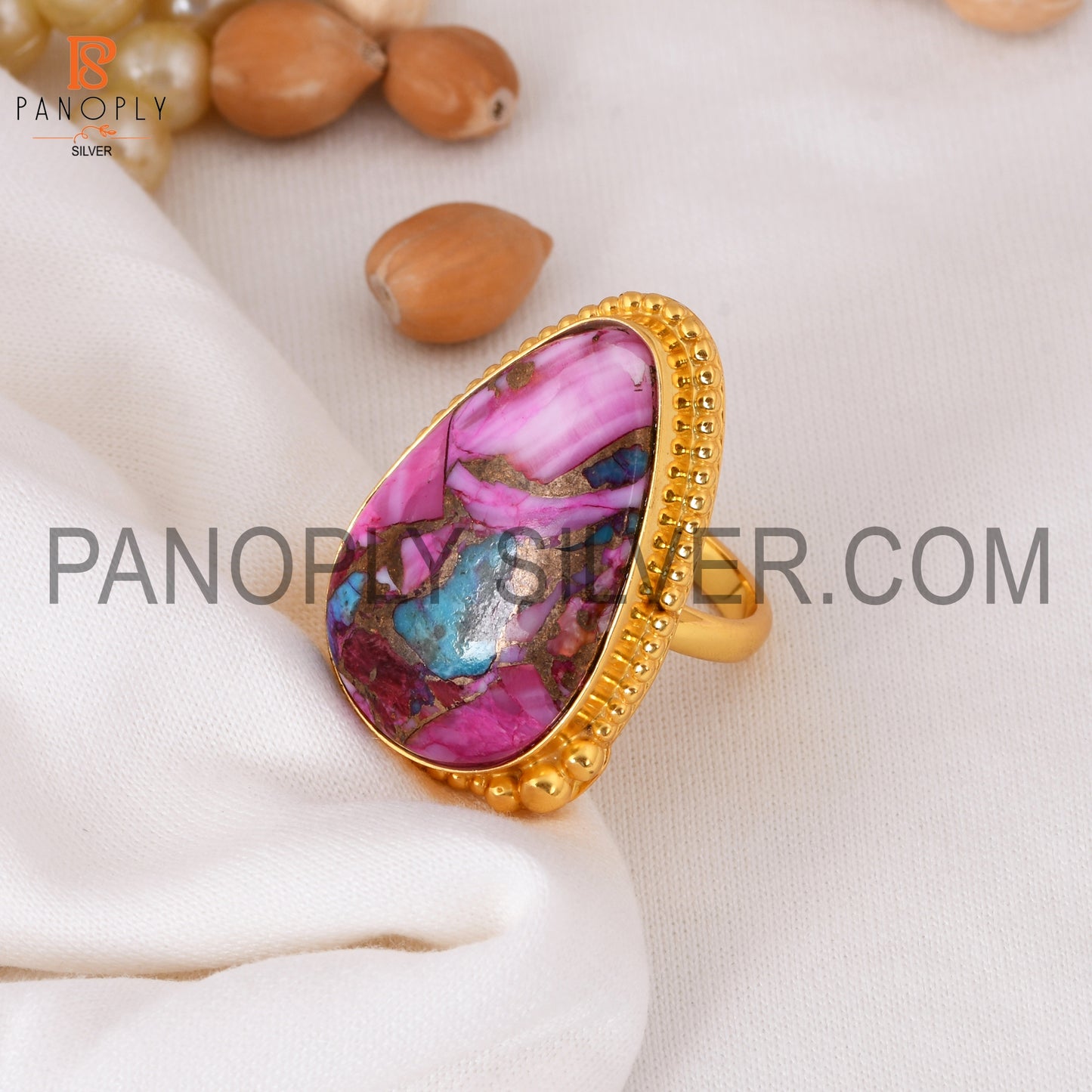Mojave Purple Oyster Turquoise 18K Gold Plated Rings