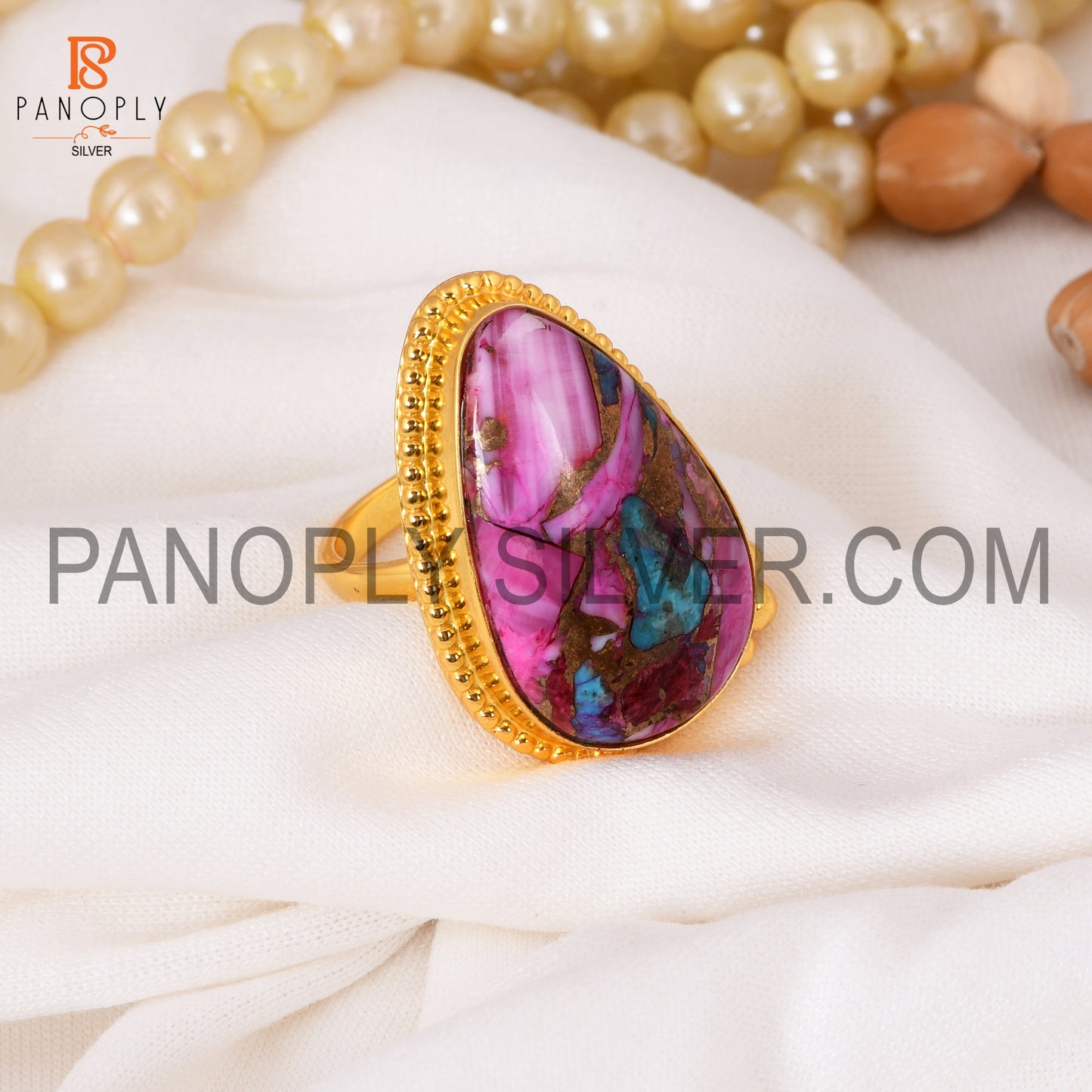 Mojave Purple Oyster Turquoise 18K Gold Plated Rings