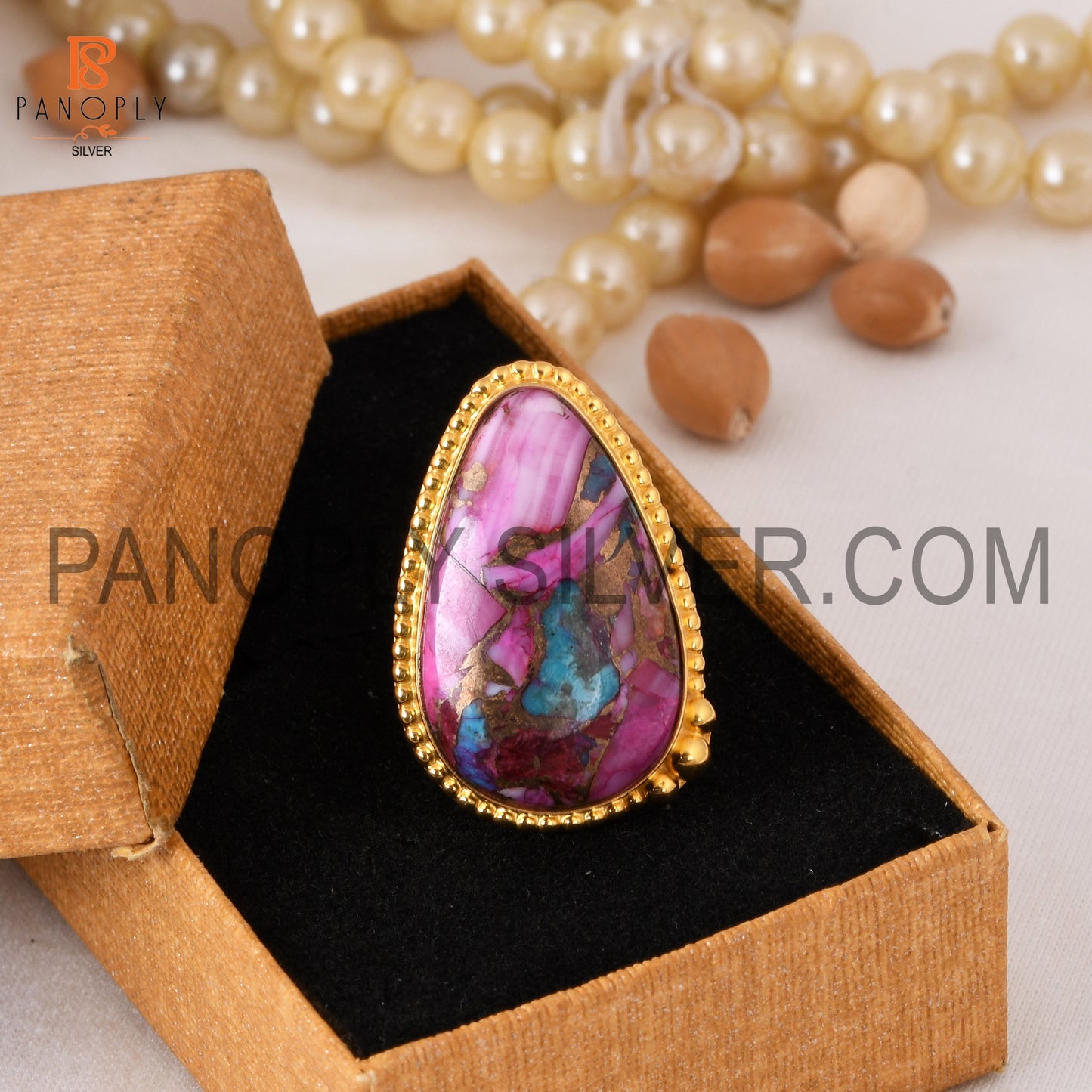 Mojave Purple Oyster Turquoise 18K Gold Plated Rings