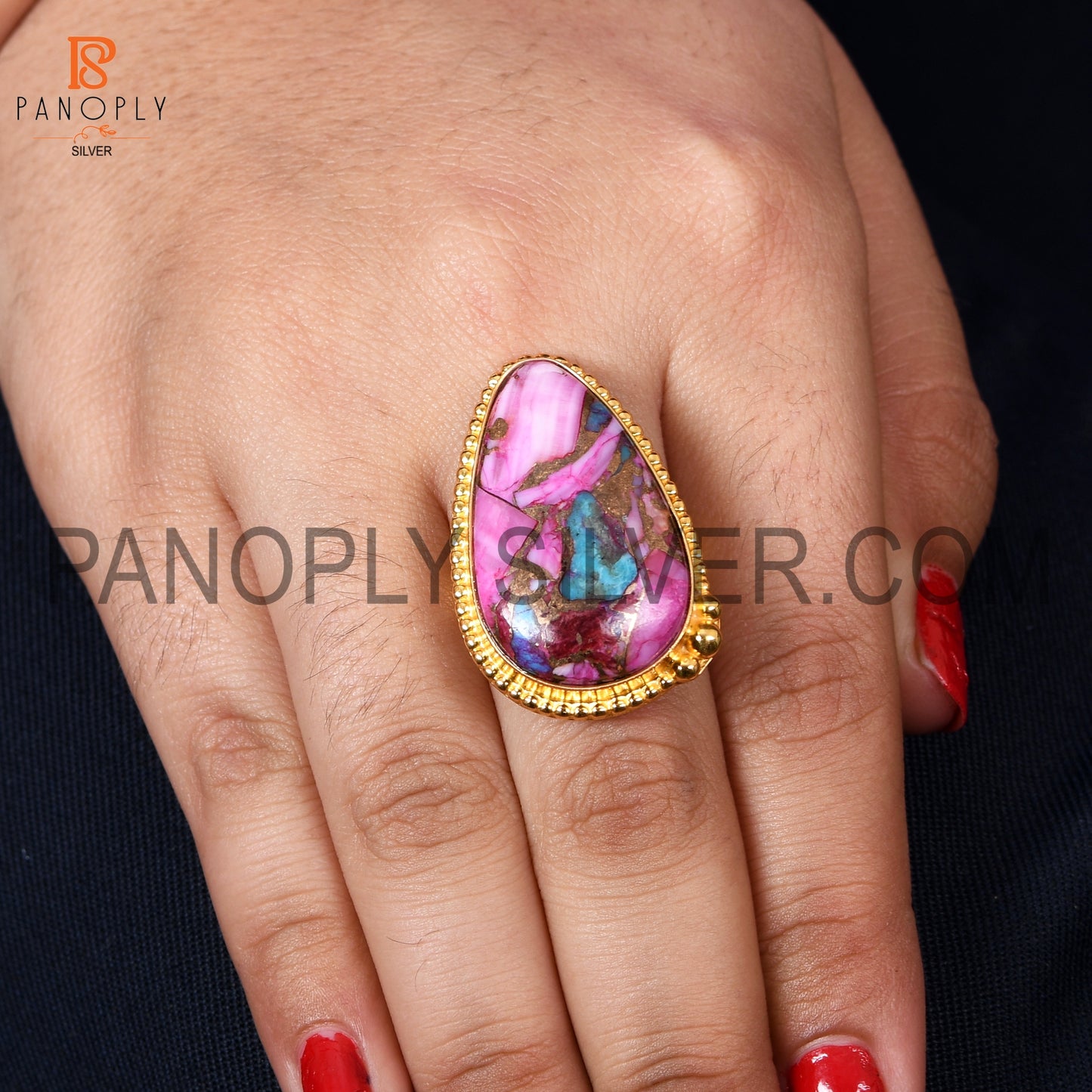 Mojave Purple Oyster Turquoise 18K Gold Plated Rings