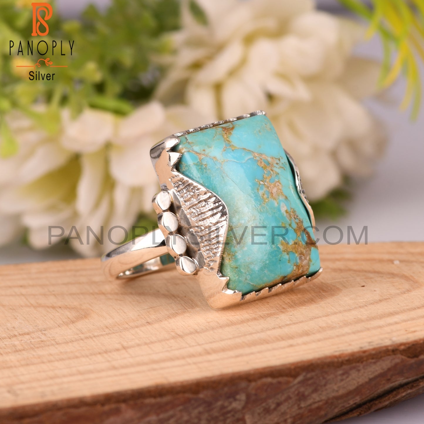 Kingman Turquoise Beguette 925 Sterling Silver Ring For Men