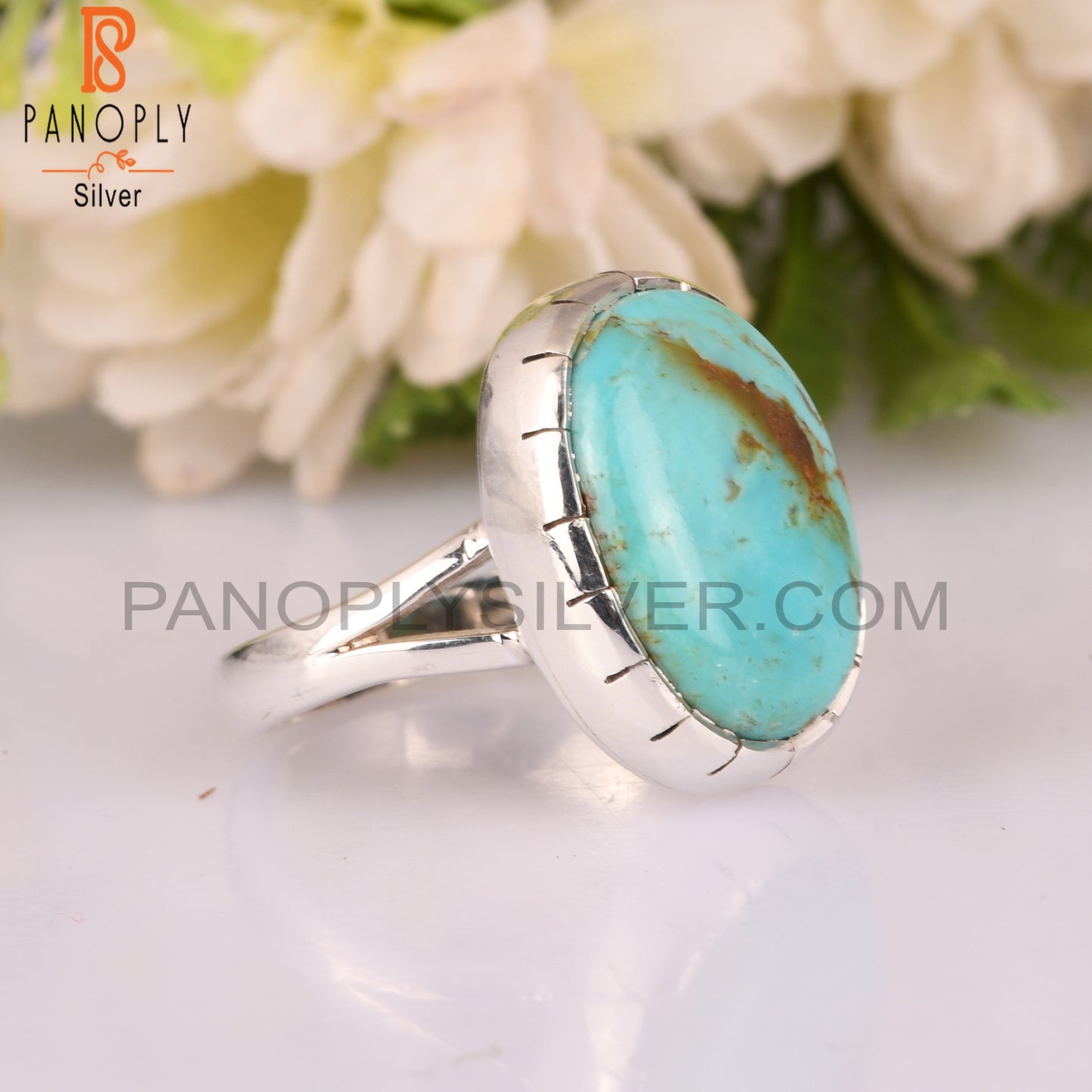 Kingman Turquoise Oval 925 Sterling Silver Ring Gift For Father