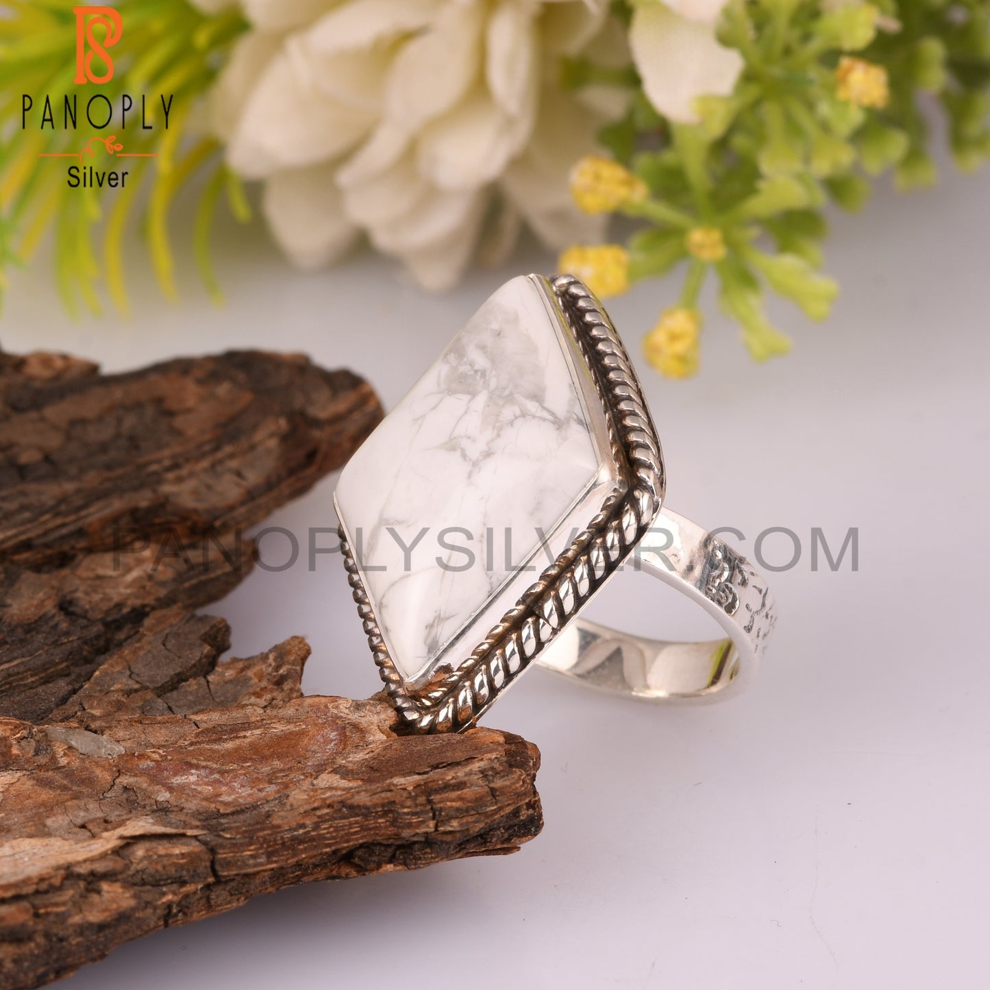 Howlite Daimond Vintage 925 Sterling Silver Ring