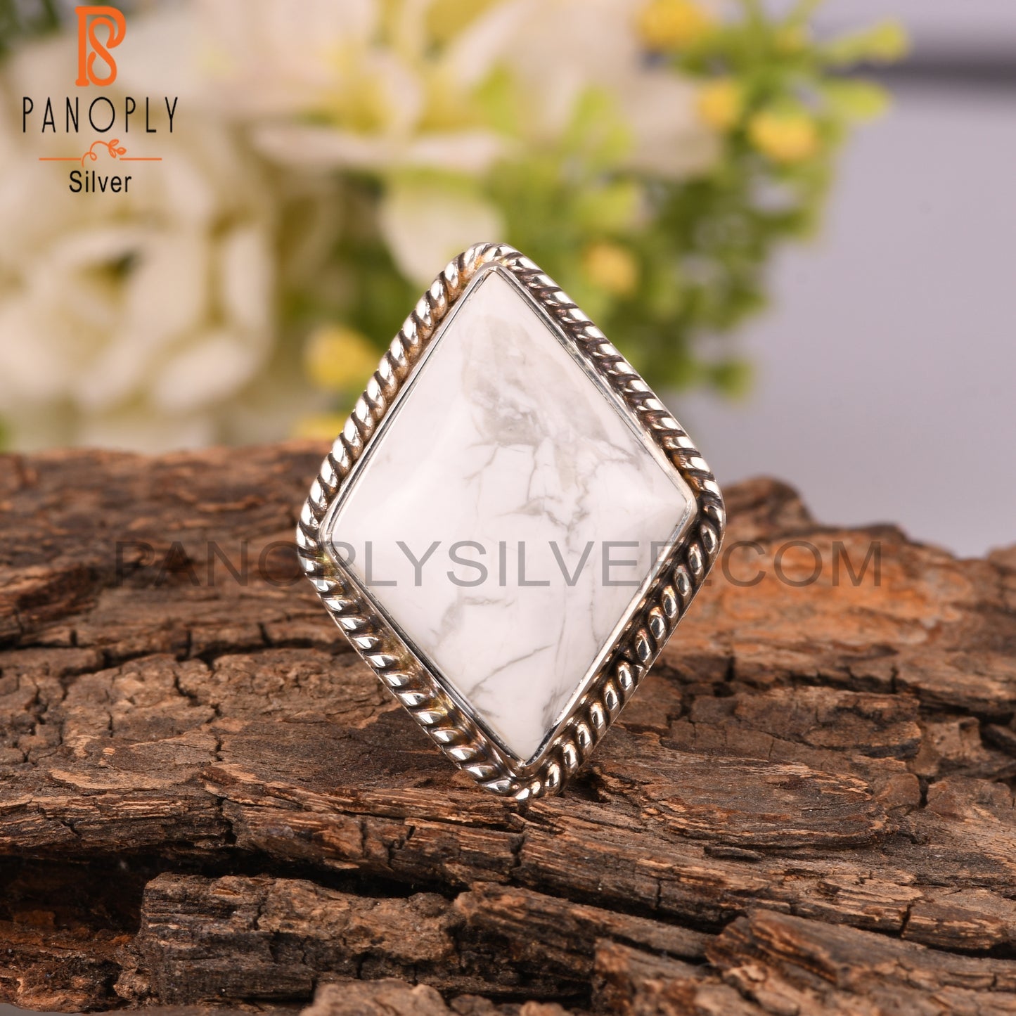 Howlite Daimond Vintage 925 Sterling Silver Ring