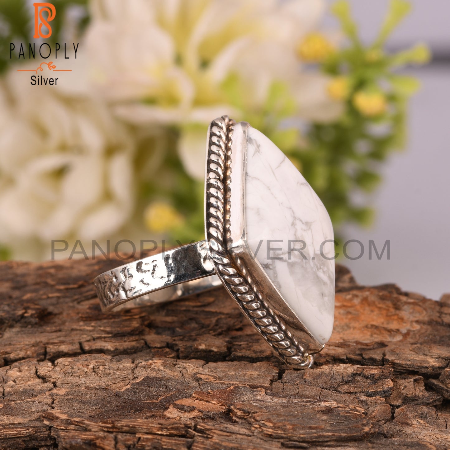Howlite Daimond Vintage 925 Sterling Silver Ring