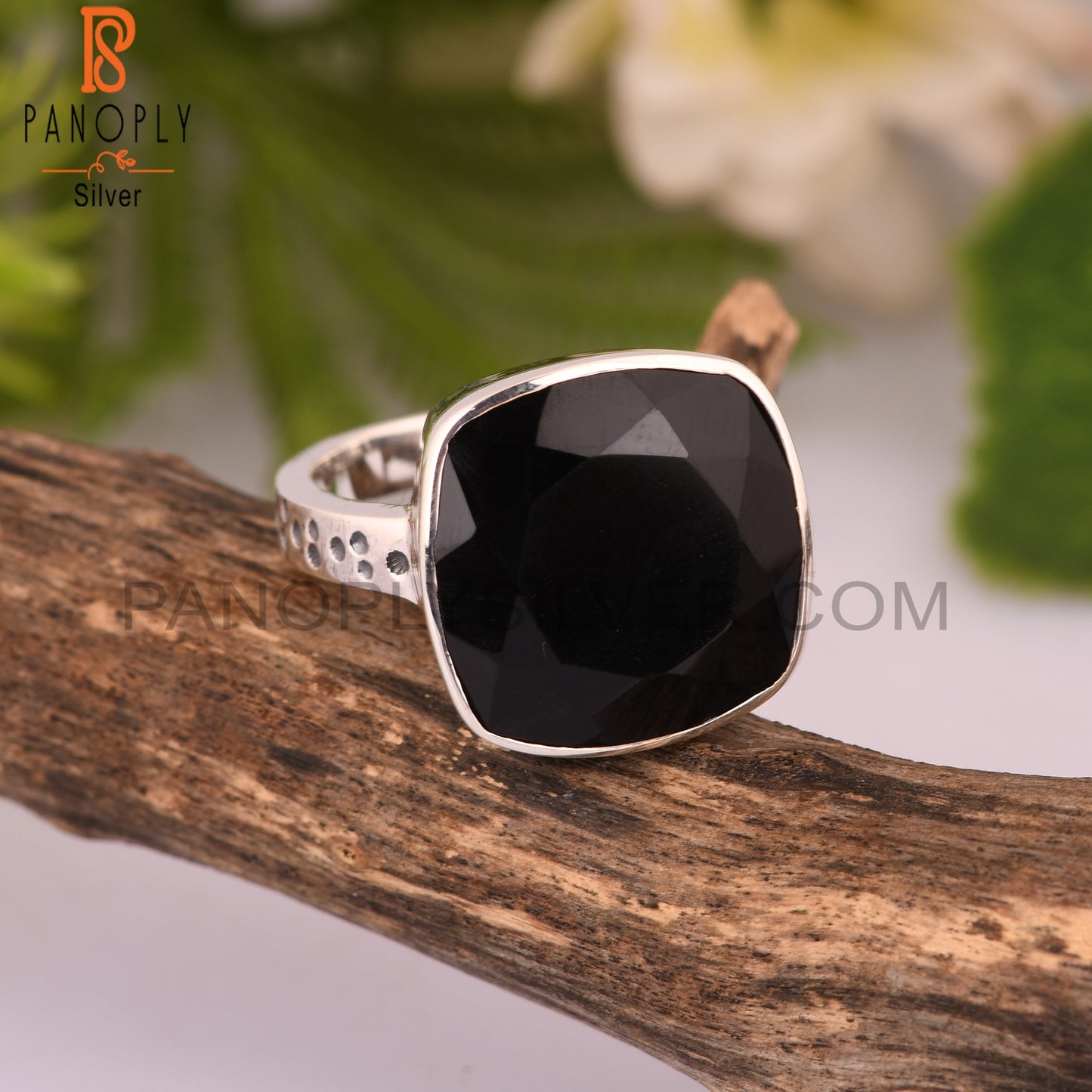 Black Onyx Cushion 925 Sterling Silver Men Ring