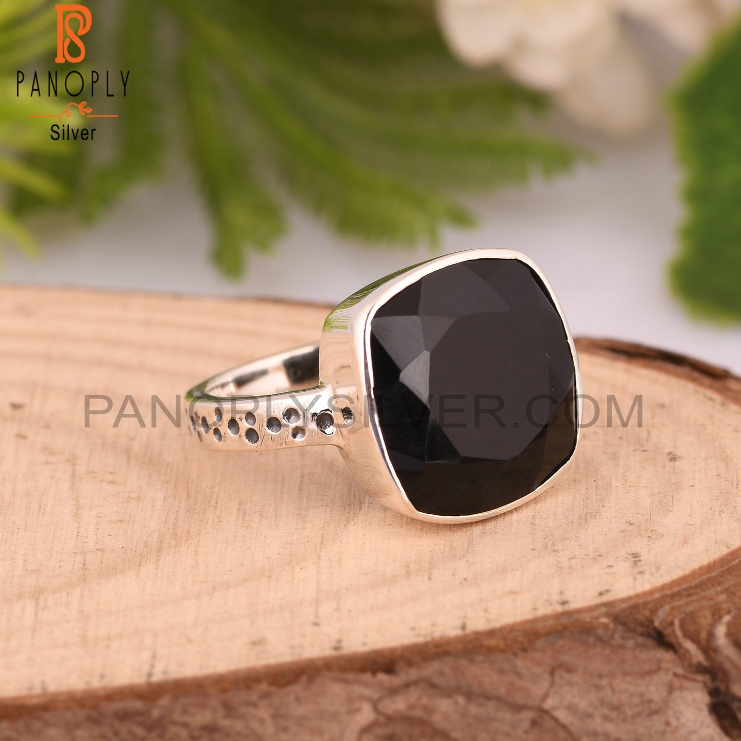 Black Onyx Cushion 925 Sterling Silver Men Ring