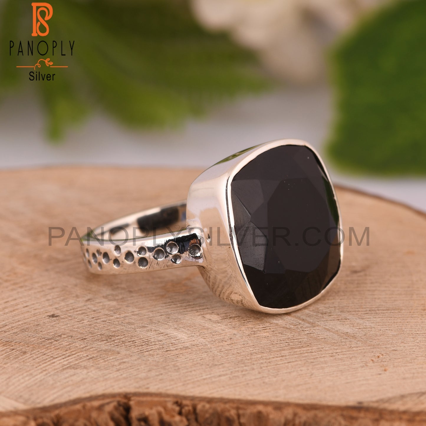 Black Onyx Cushion 925 Sterling Silver Men Ring