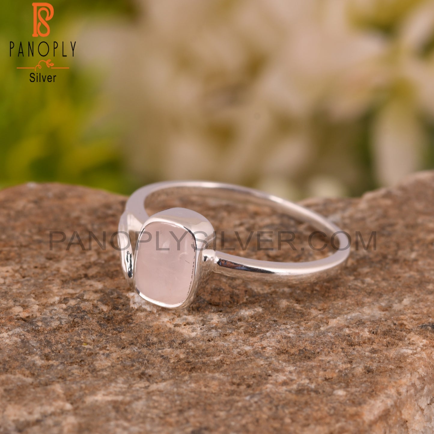 Rose Quartz Ocatgon 925 Sterling Silver Pink Ring