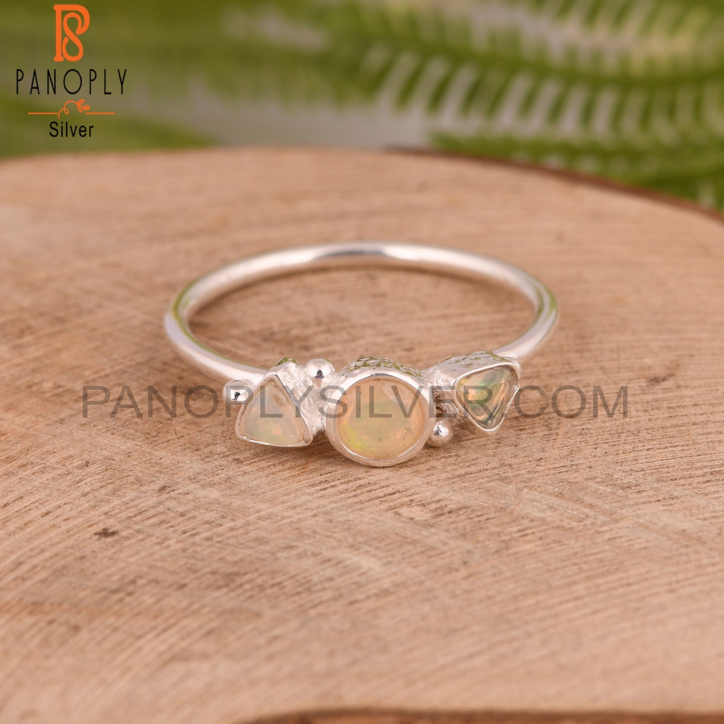 Ethiopion Opal 925 Sterling Silver 3 Stone Ring