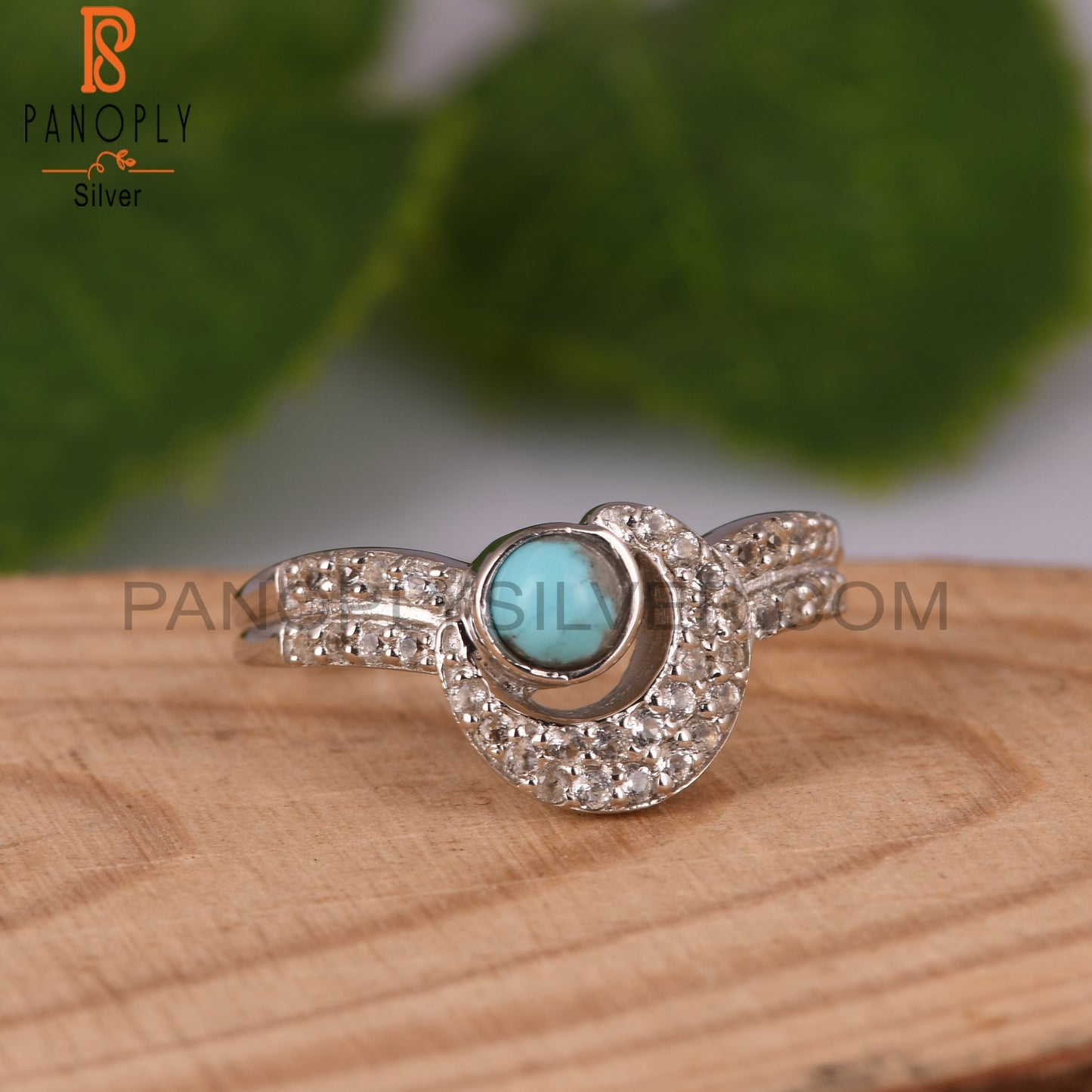 Arizona Turquoise, White Topaz 925 Sterling Silver Rings