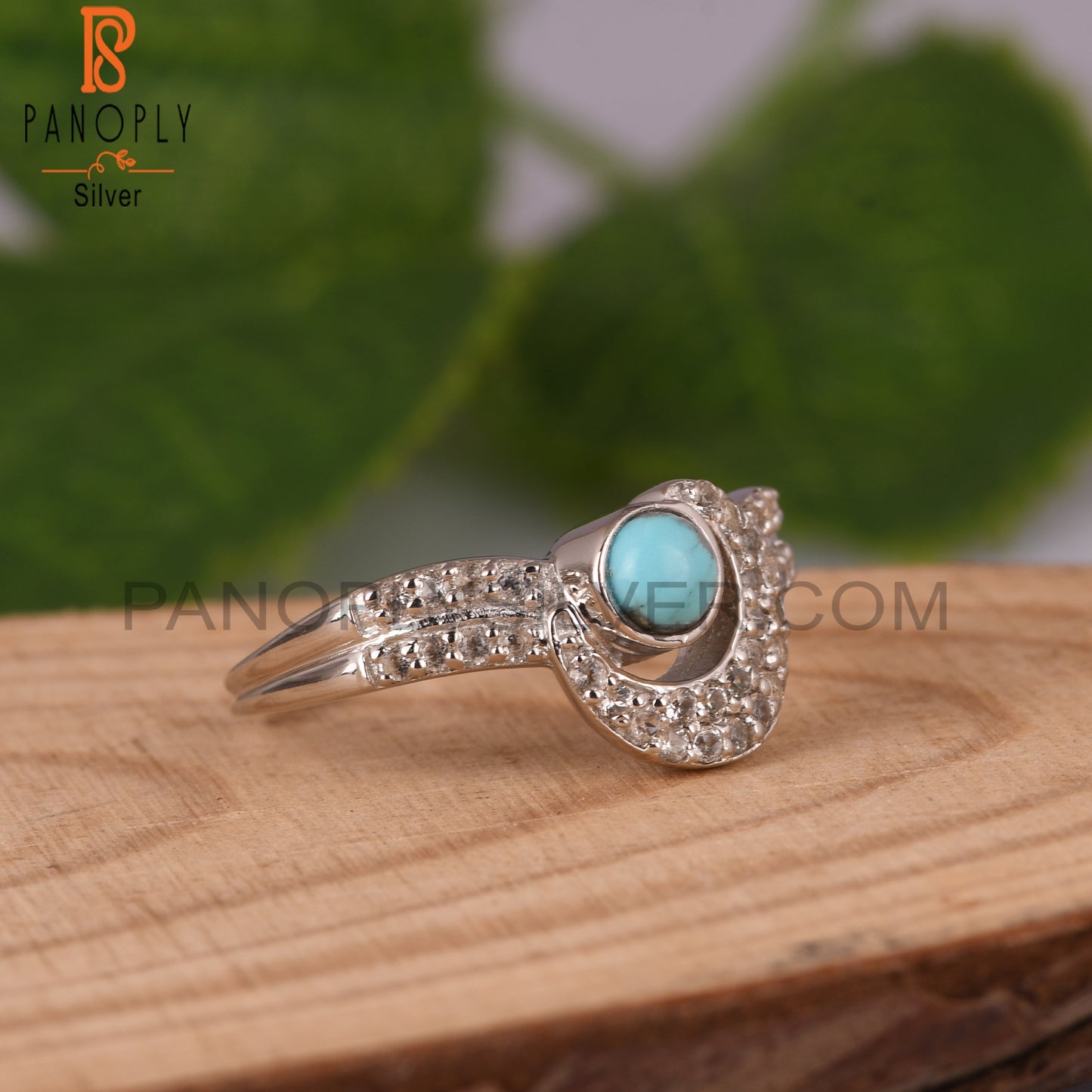 Arizona Turquoise, White Topaz 925 Sterling Silver Rings