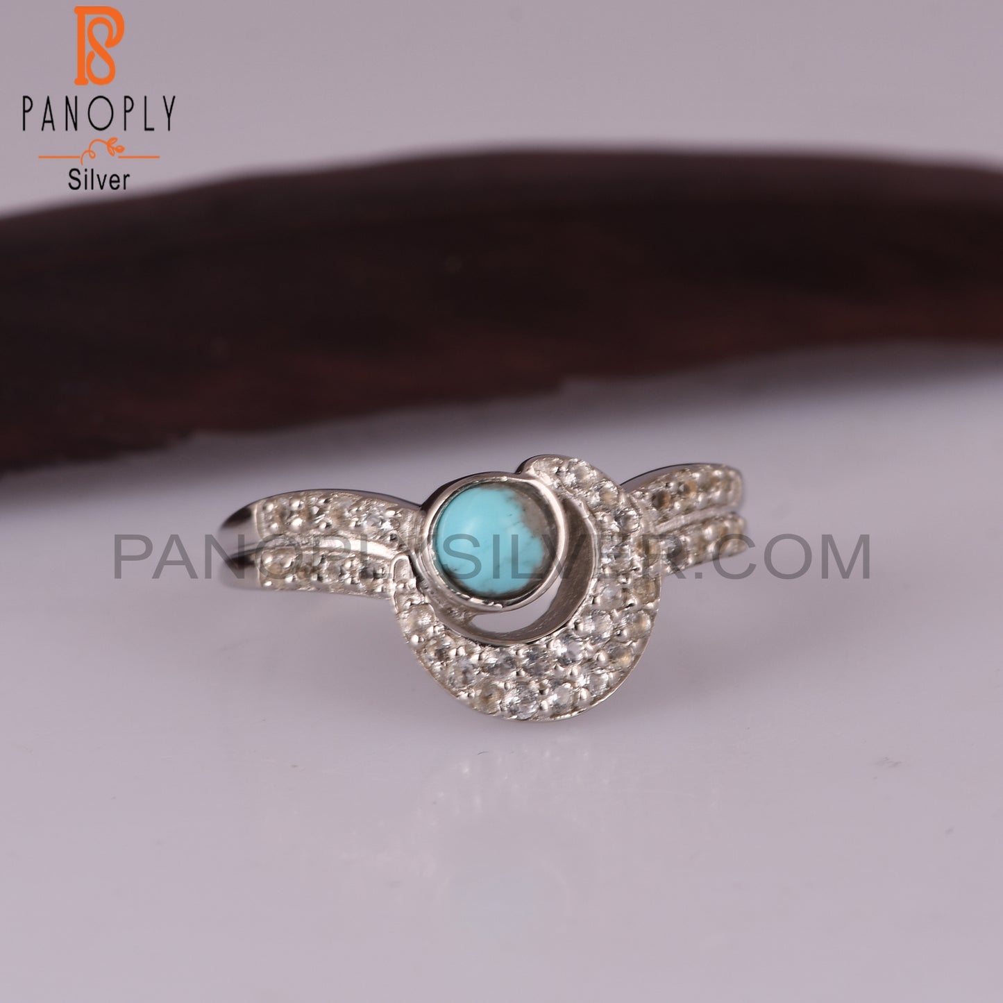 Arizona Turquoise, White Topaz 925 Sterling Silver Rings
