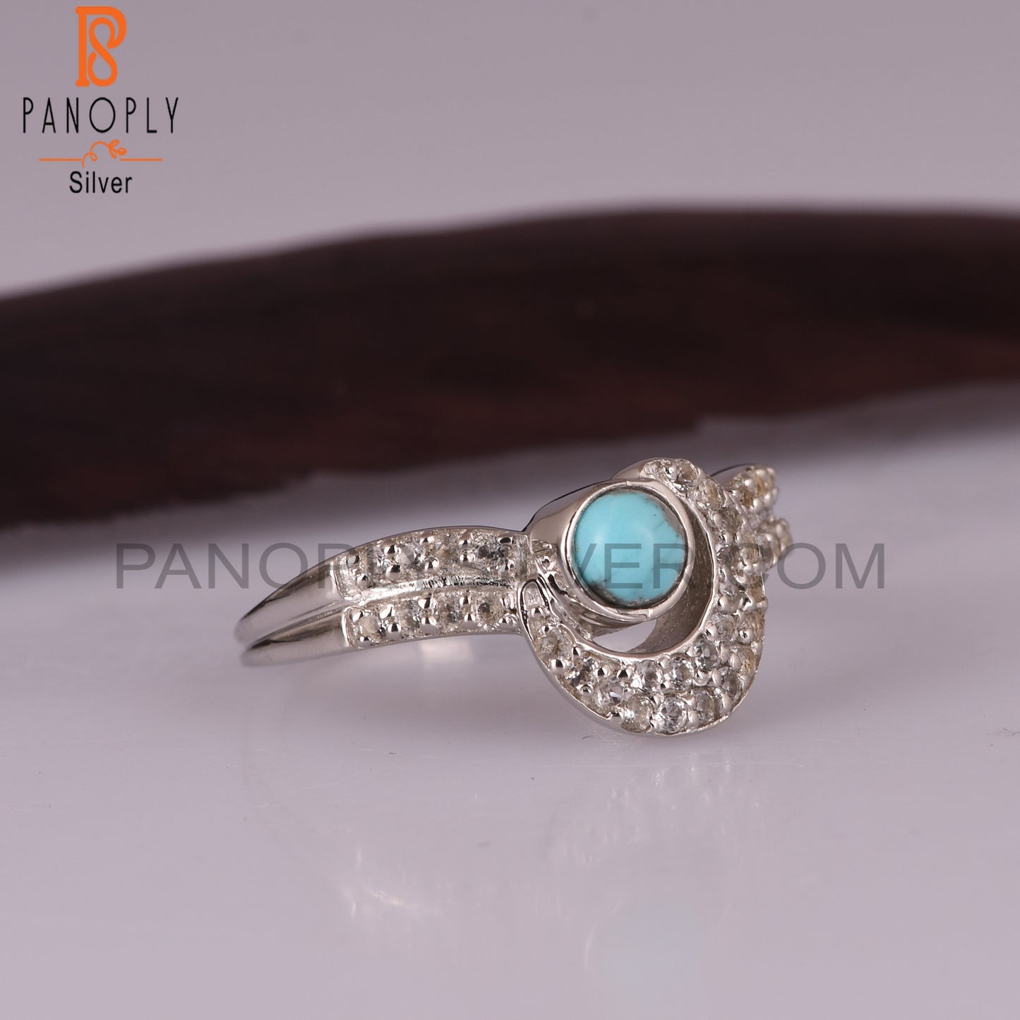 Arizona Turquoise, White Topaz 925 Sterling Silver Rings