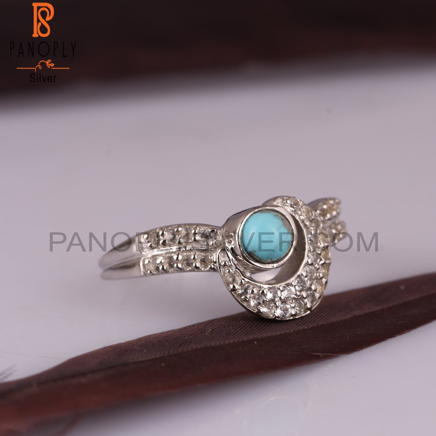 Arizona Turquoise, White Topaz 925 Sterling Silver Rings