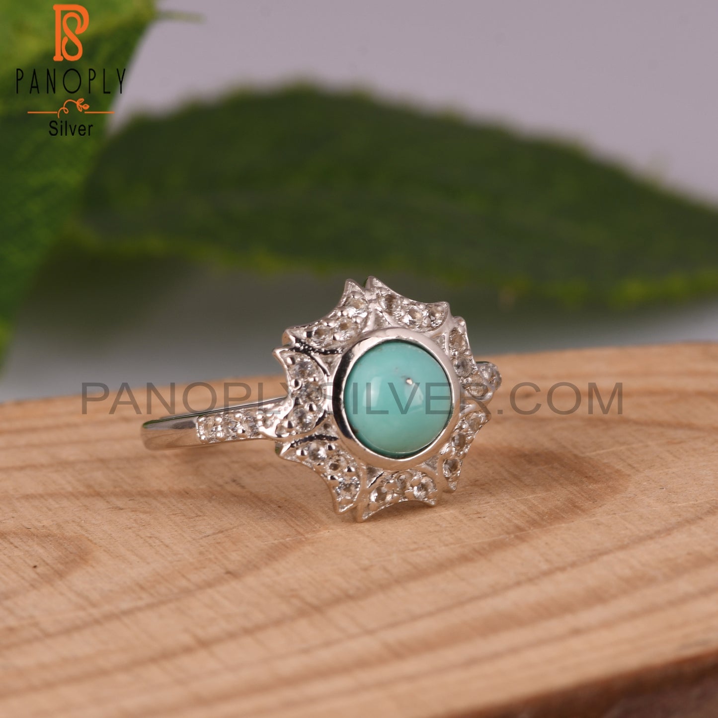 Arizona Turquoise & White Topaz Stone 925 Silver Rings
