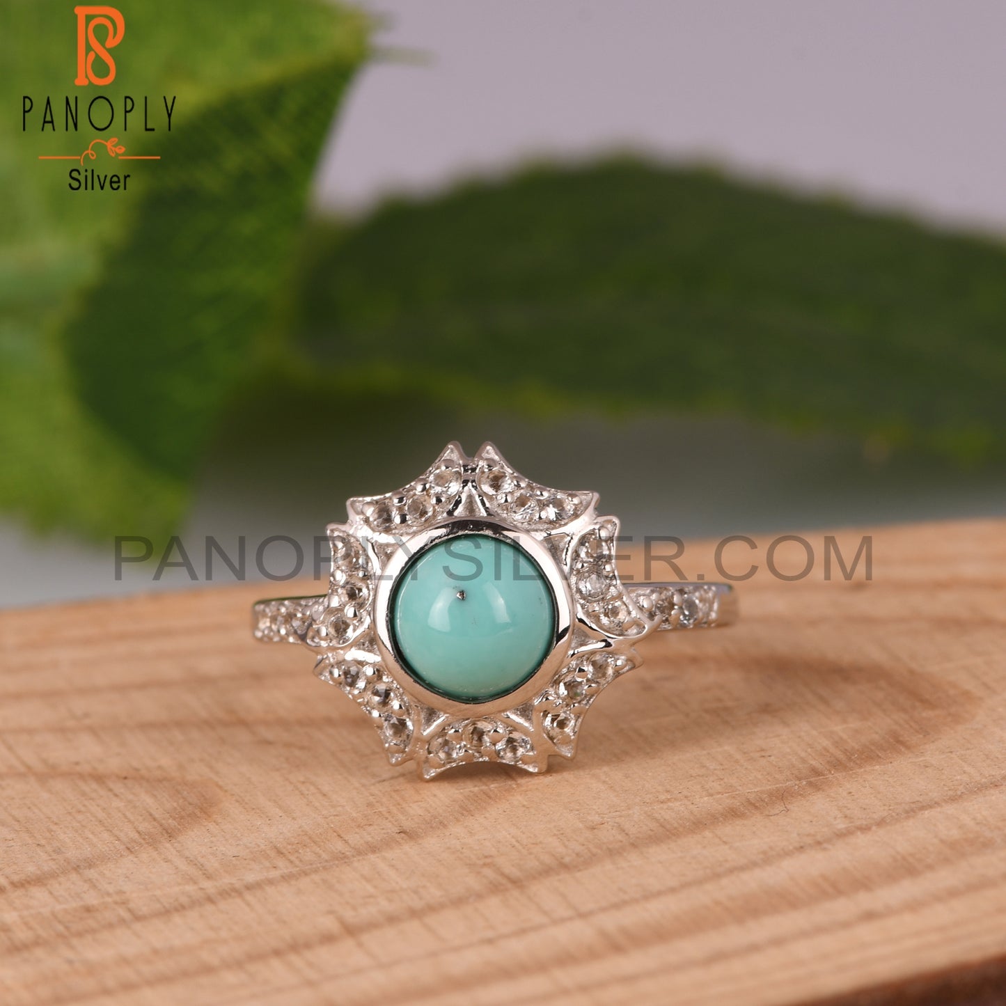 Arizona Turquoise & White Topaz Stone 925 Silver Rings