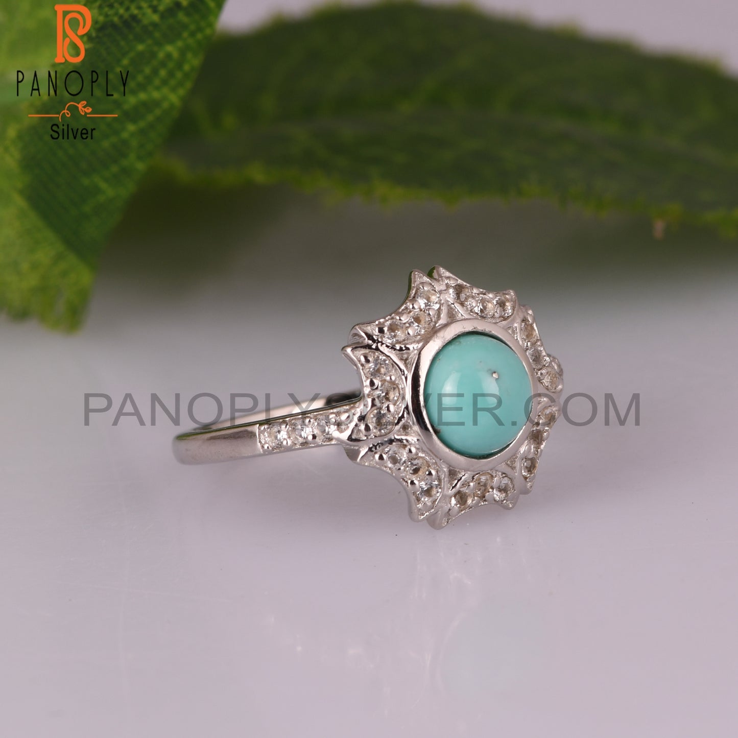 Arizona Turquoise & White Topaz Stone 925 Silver Rings