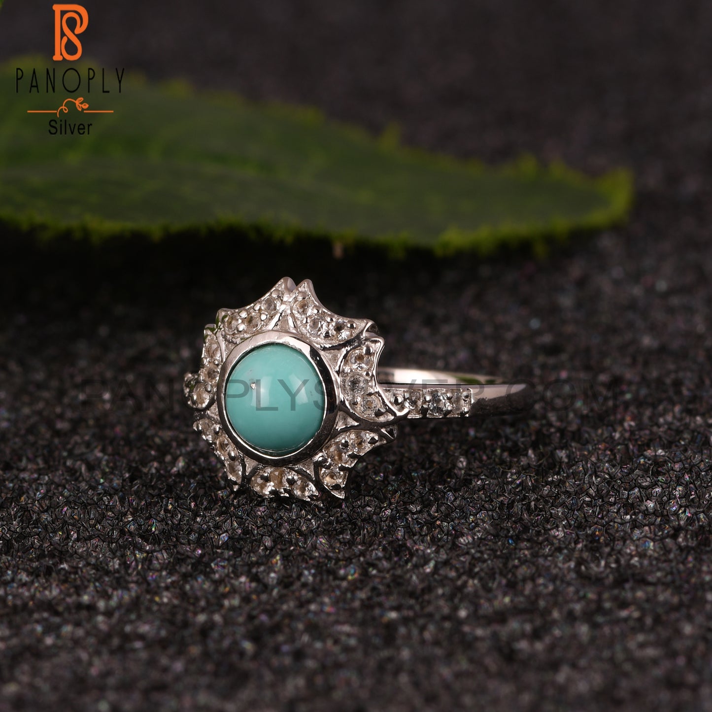 Arizona Turquoise & White Topaz Stone 925 Silver Rings