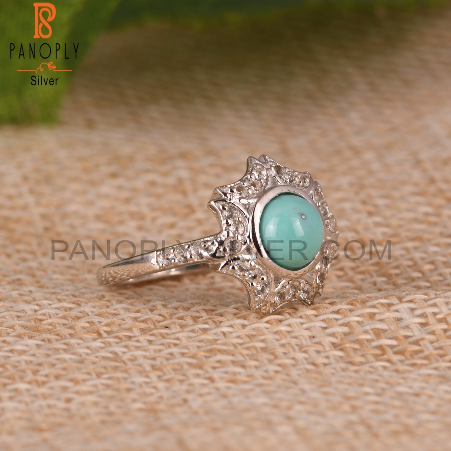 Arizona Turquoise & White Topaz Stone 925 Silver Rings