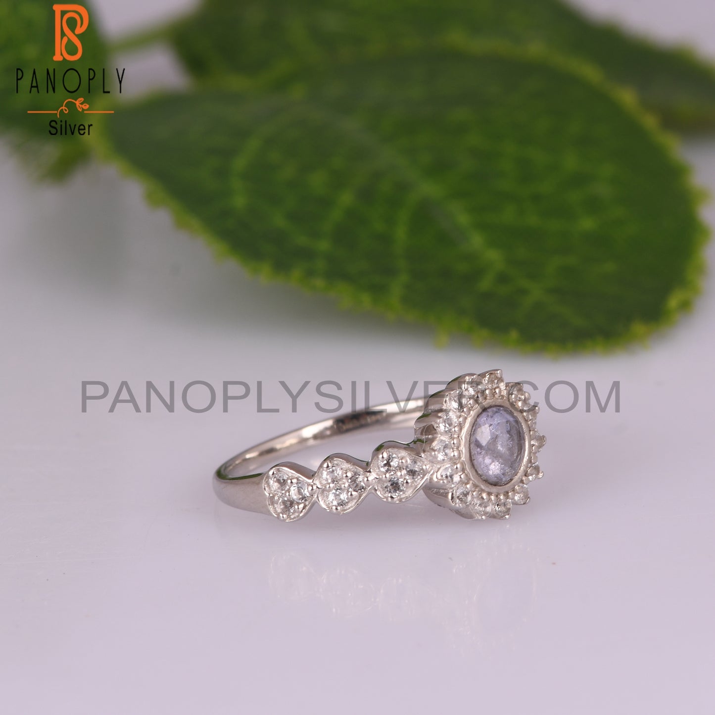 White Topaz And Tanzanite Round 925 Sterling Silver Ring