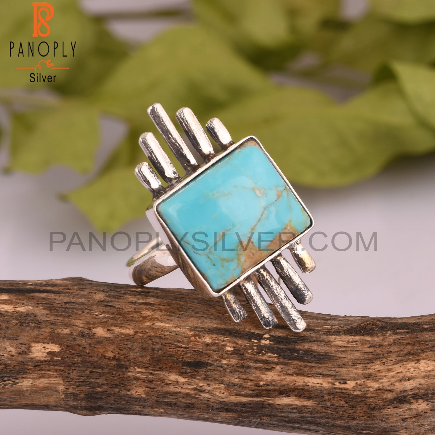 Kingman Turquoise Beguette 925 Sterling Silver Ring