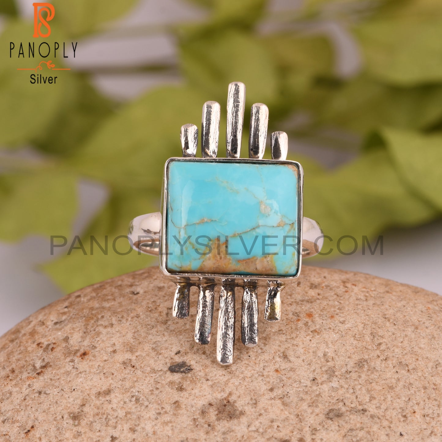 Kingman Turquoise Beguette 925 Sterling Silver Ring
