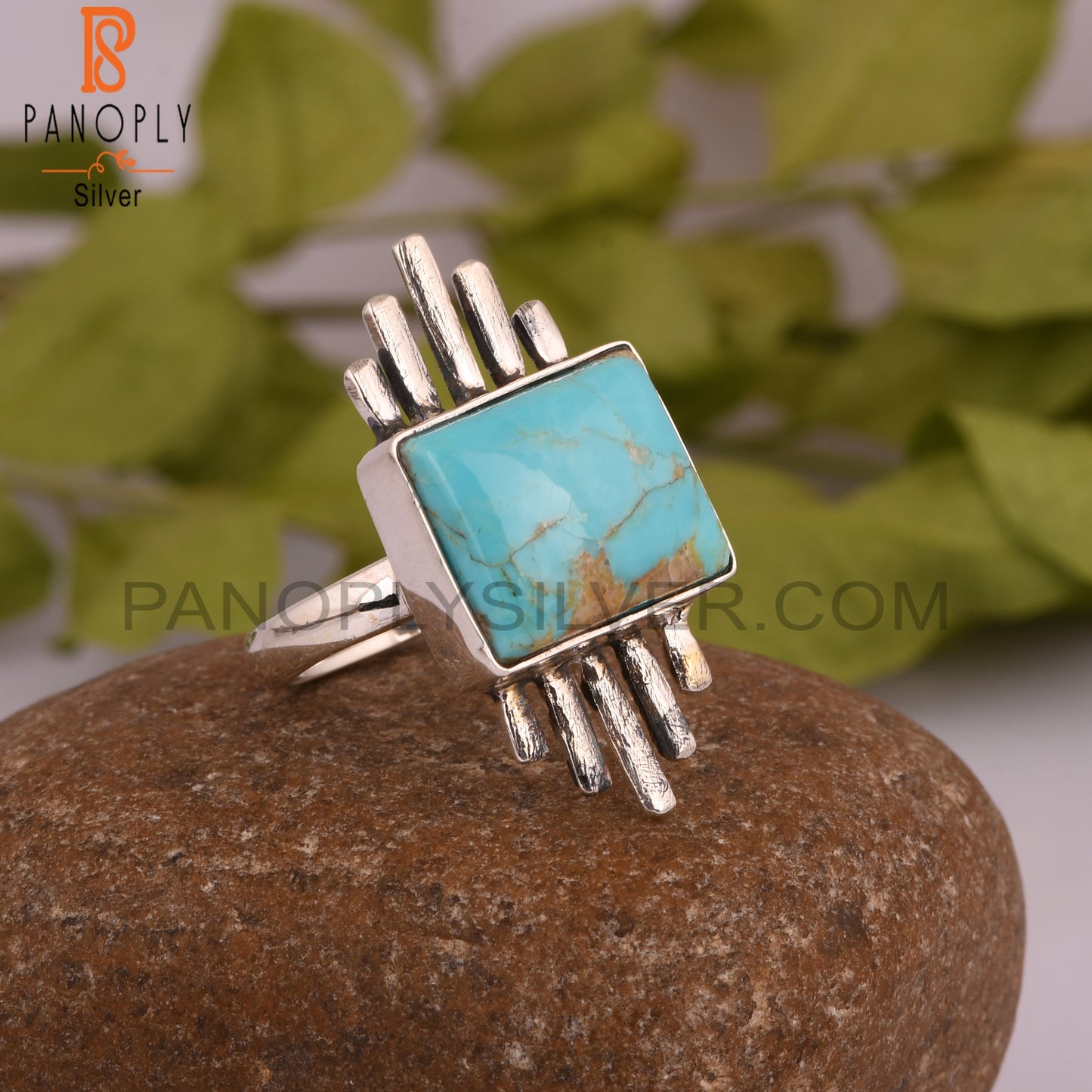 Kingman Turquoise Beguette 925 Sterling Silver Ring