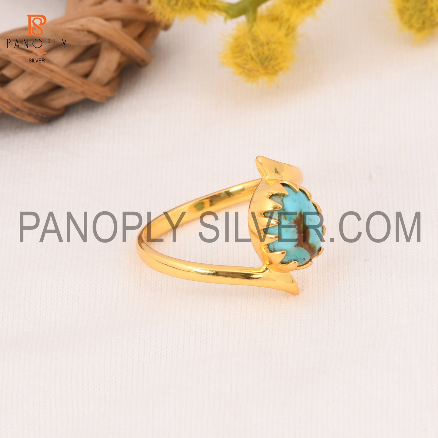 925 Quality Finding Kingman Turquoise By Pass Gold Rings