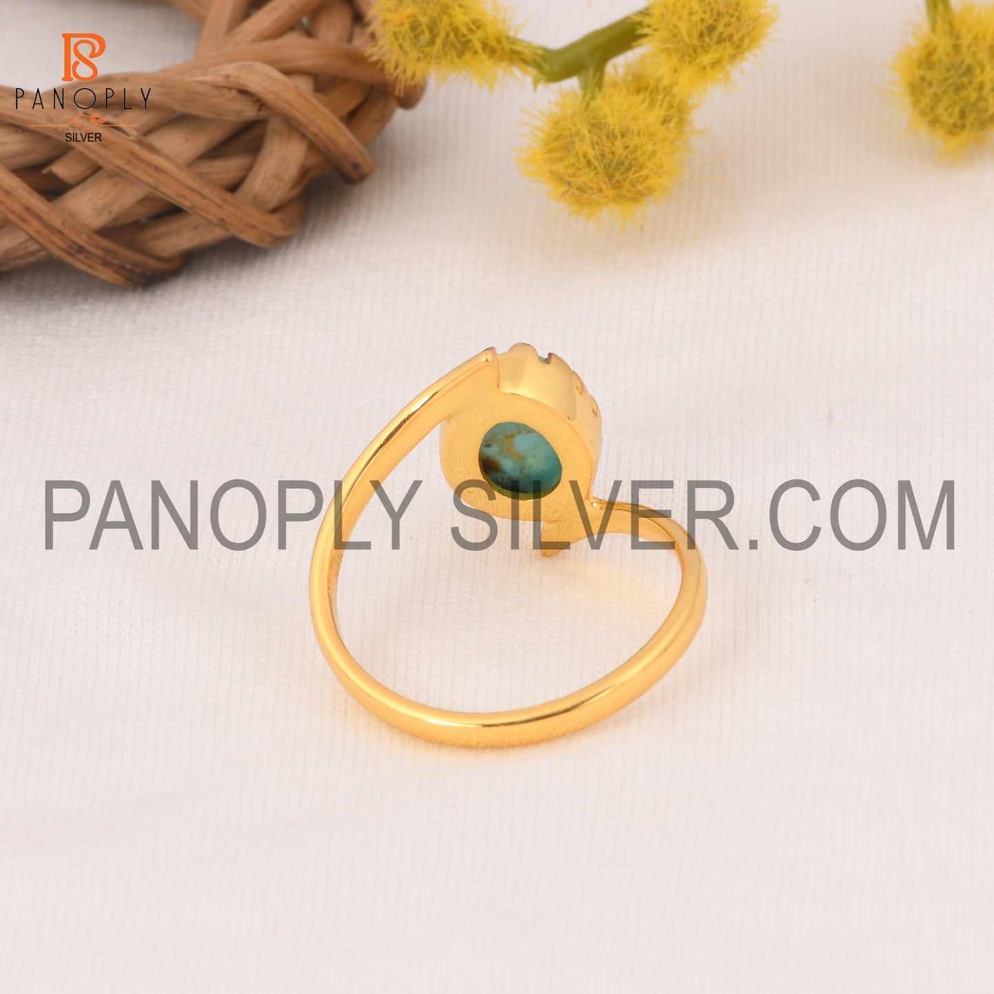 925 Quality Finding Kingman Turquoise By Pass Gold Rings