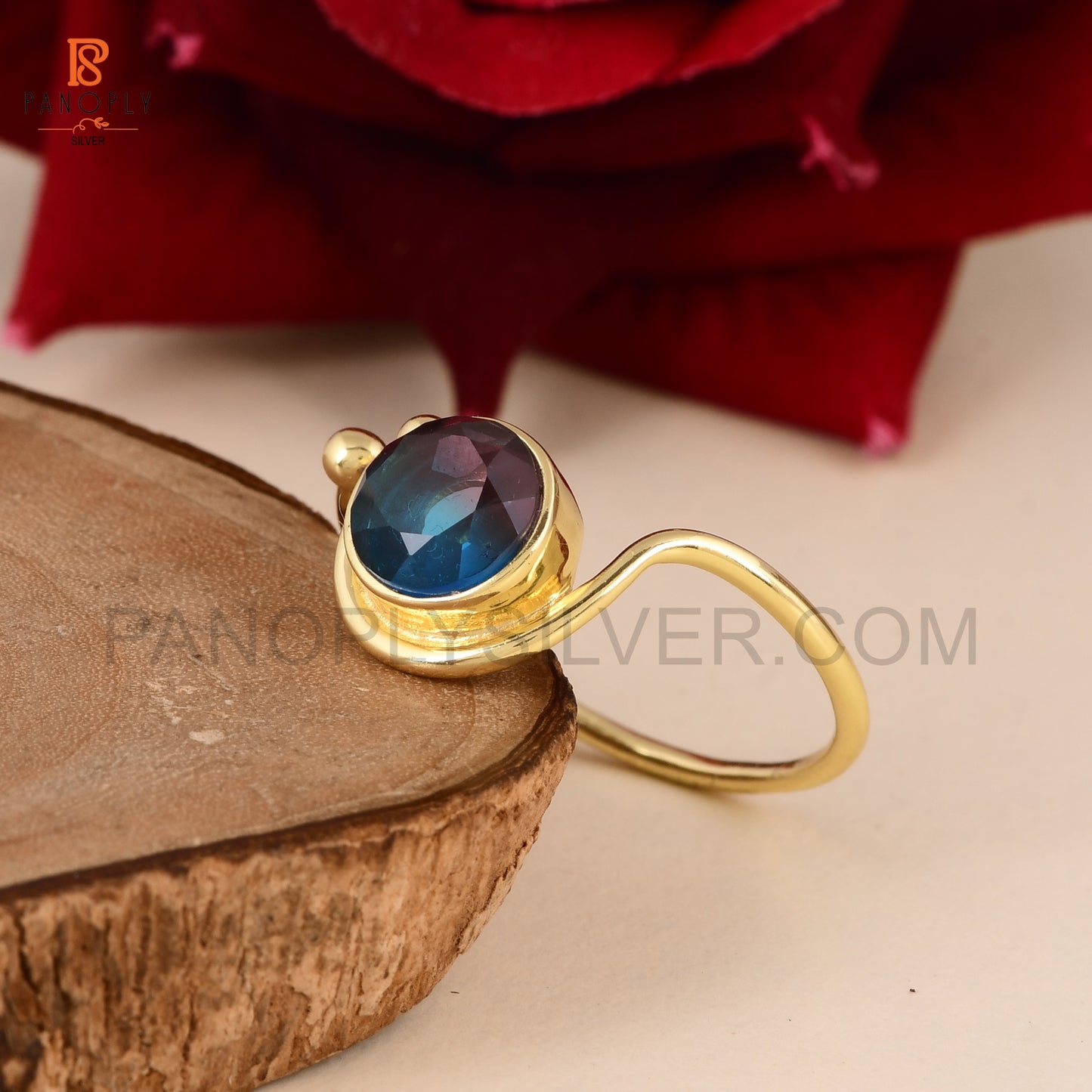 Alexandrite 925 Silver Adjustable Gold Plated Ring